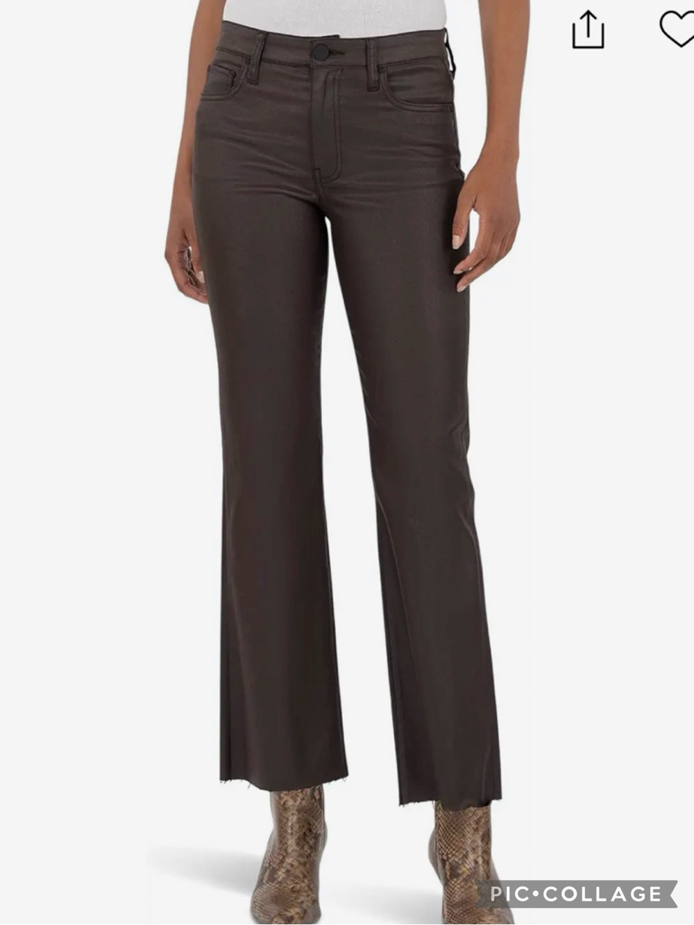Kut from the Kloth Kelsey Jeans Coated Leather Brown High Rise Ankle Flare 14
